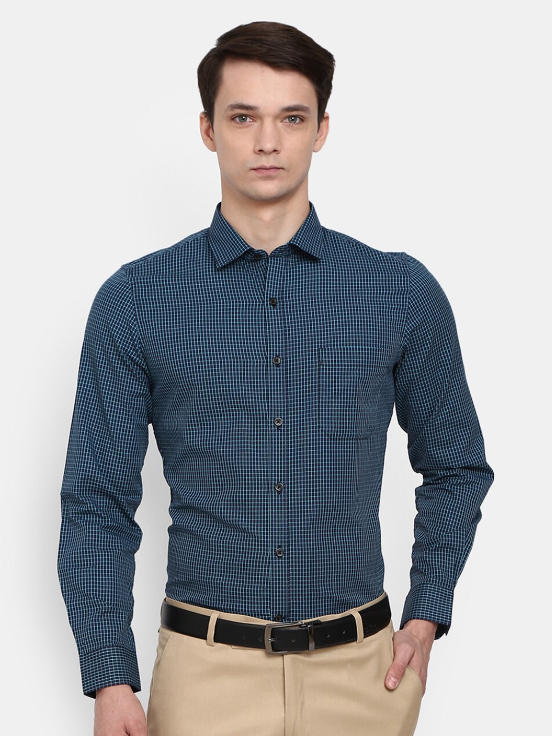 

V-Mart Men Navy Blue Micro Checks Full Sleeves Formal Shirt