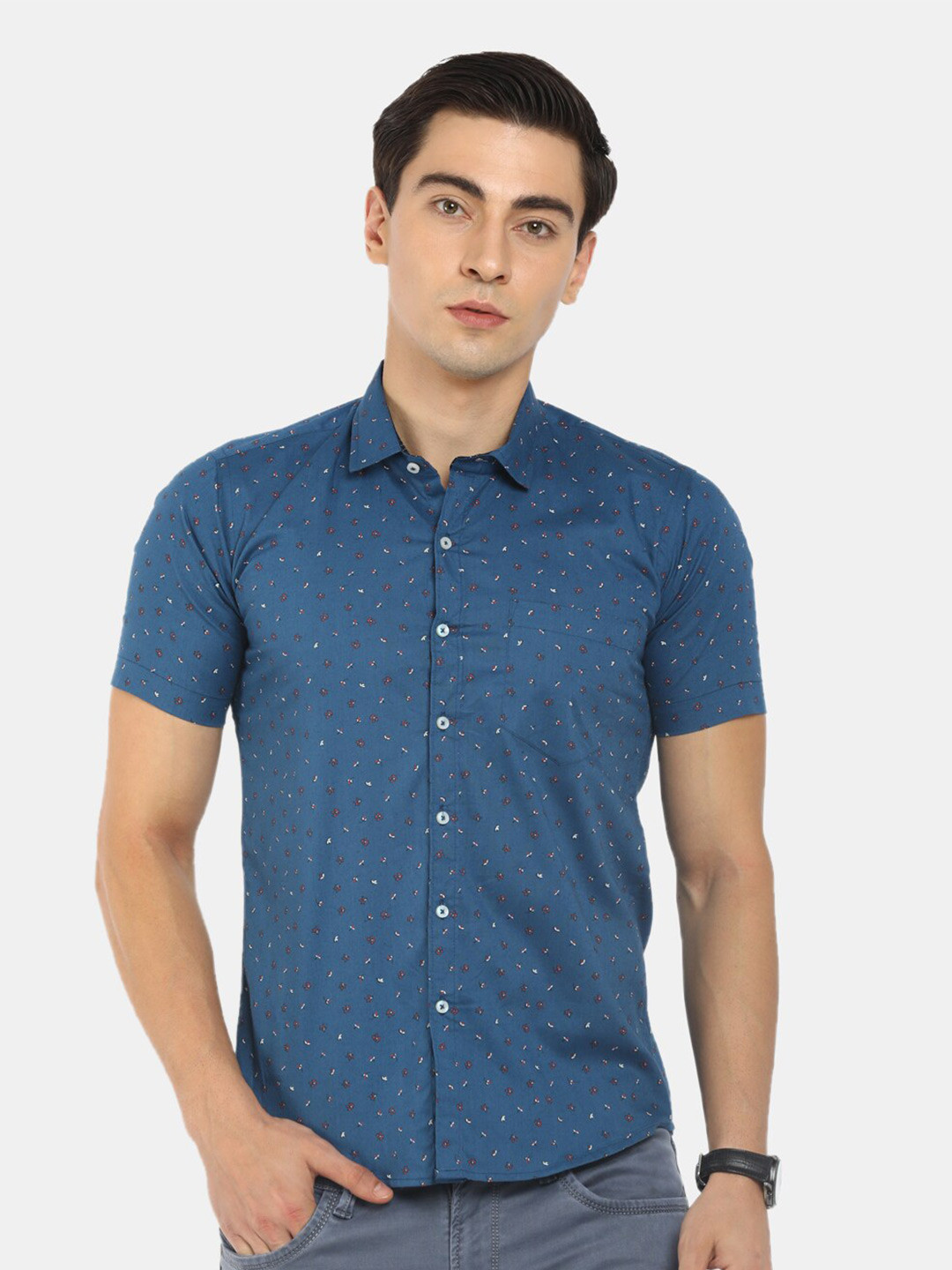 

V-Mart Men Blue Printed Casual Shirt
