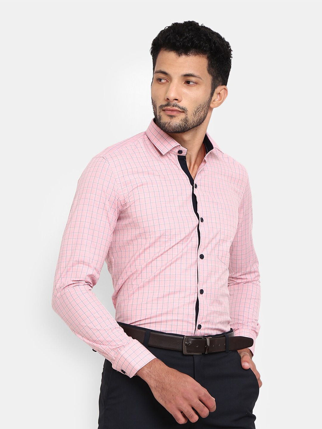 

J White by Vmart Men Pink Checked Formal Shirt