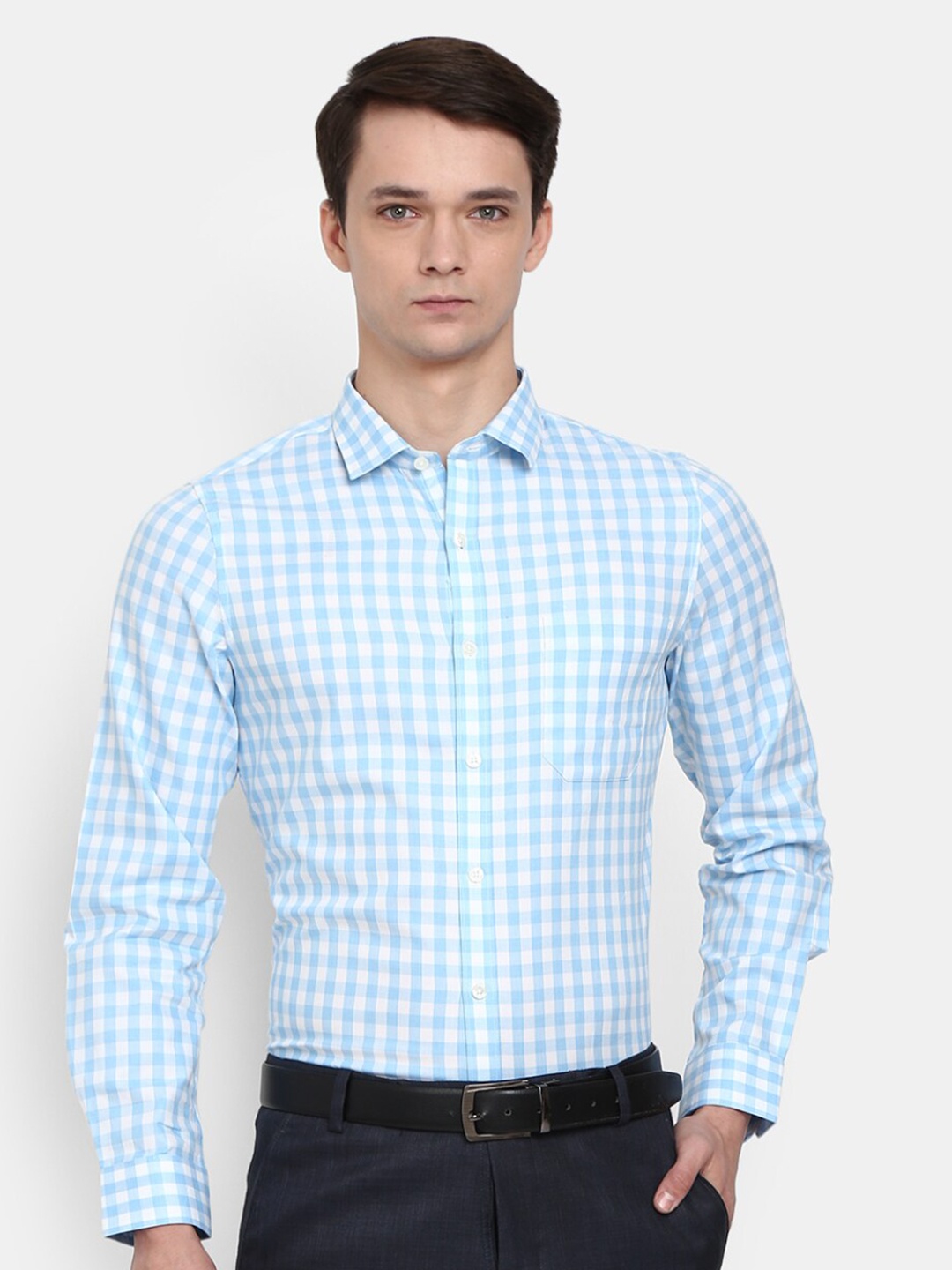 

V-Mart Men Blue Gingham Checks Checked Formal Shirt