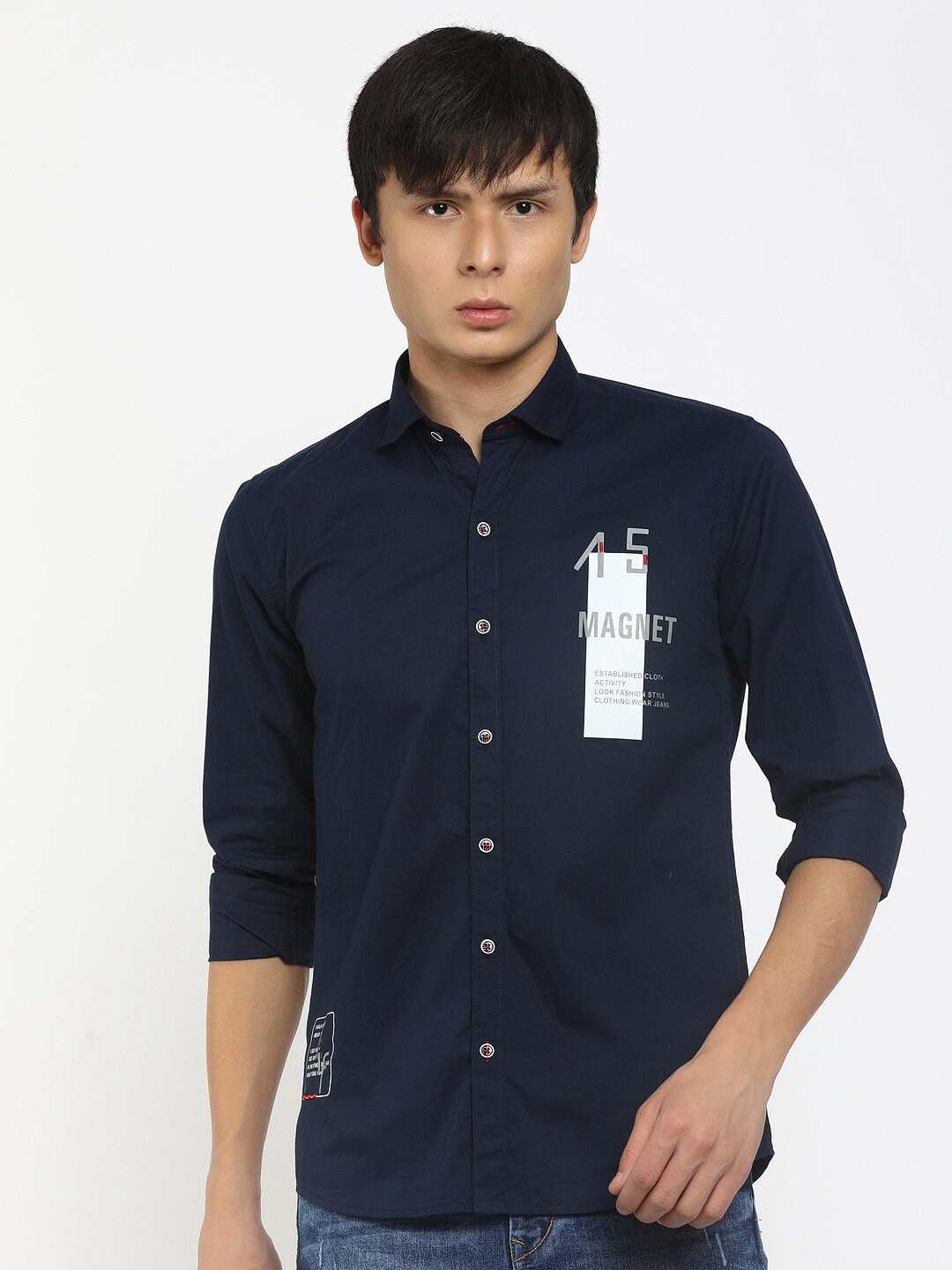 

V-Mart Men Blue Solid Twill Spread Collar Casual Shirt