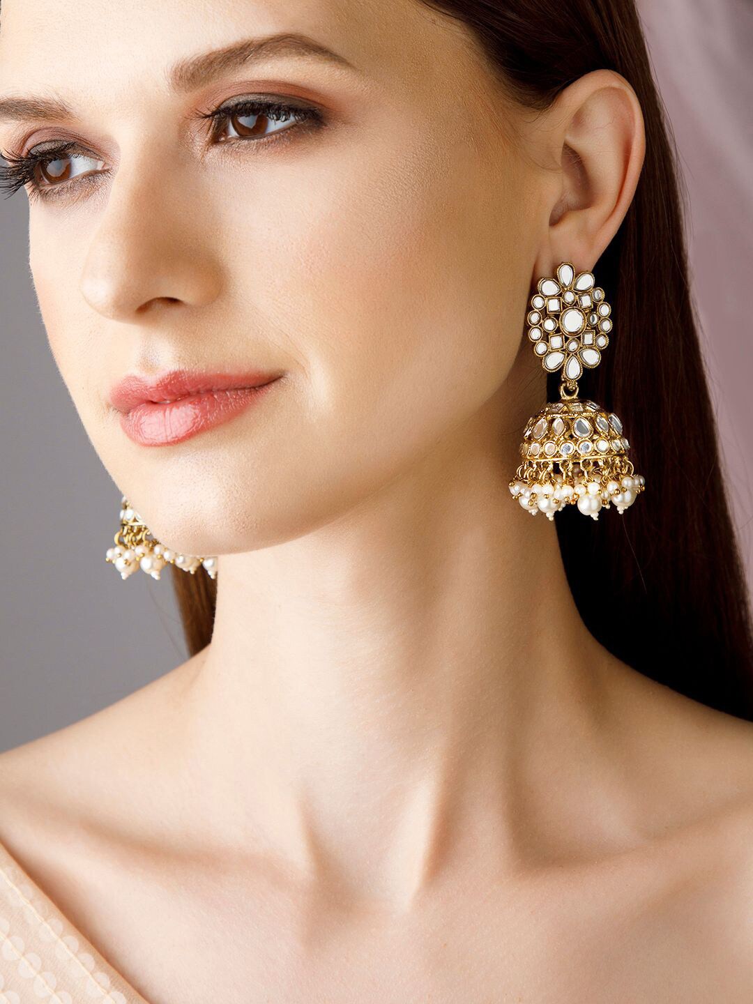 

Rubans Gold-Toned Dome Shaped Jhumkas Earrings