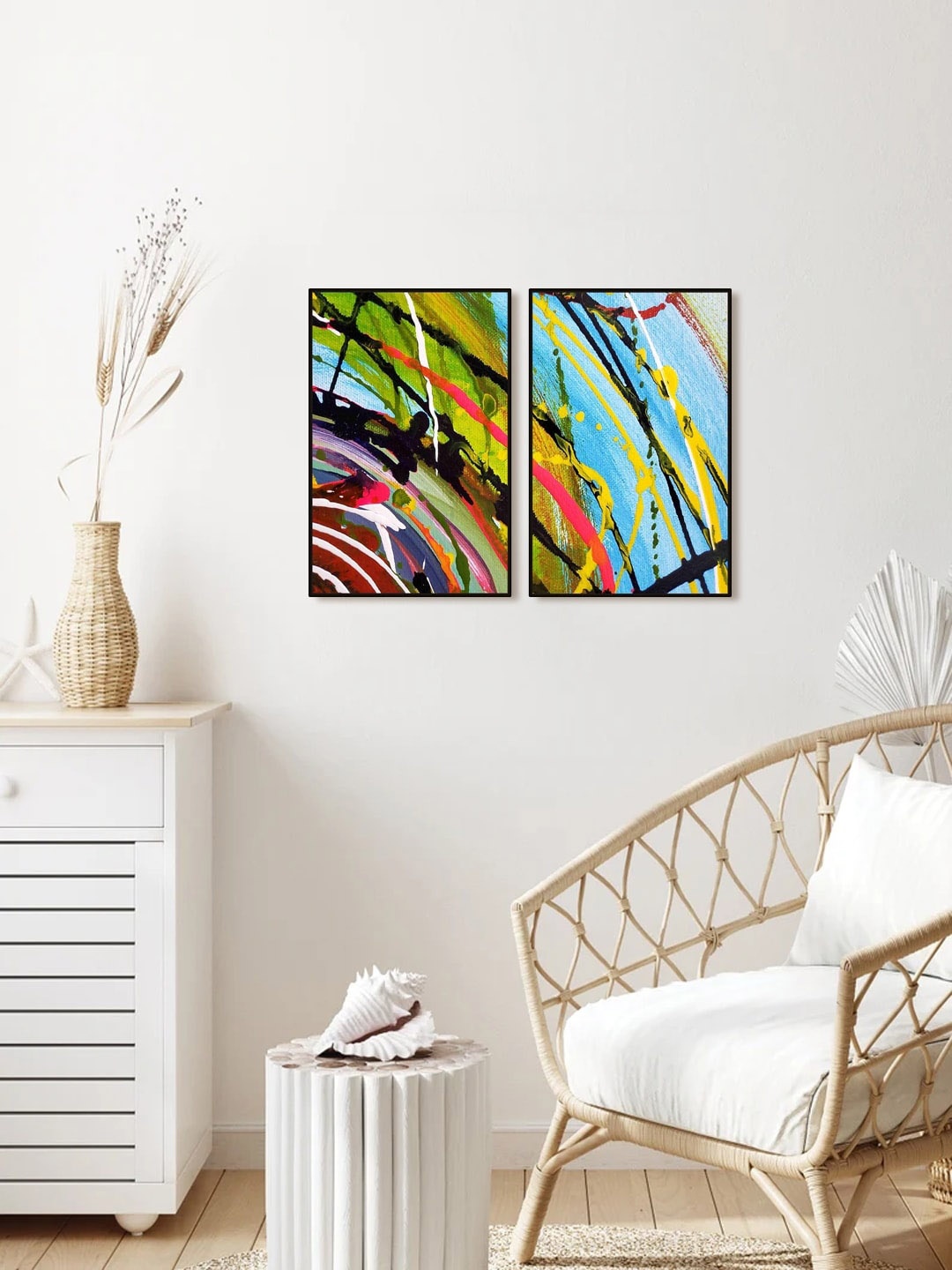 

999Store Unisex Set of 2 Blue & Green Printed Abstract Painting Wall Art Painting