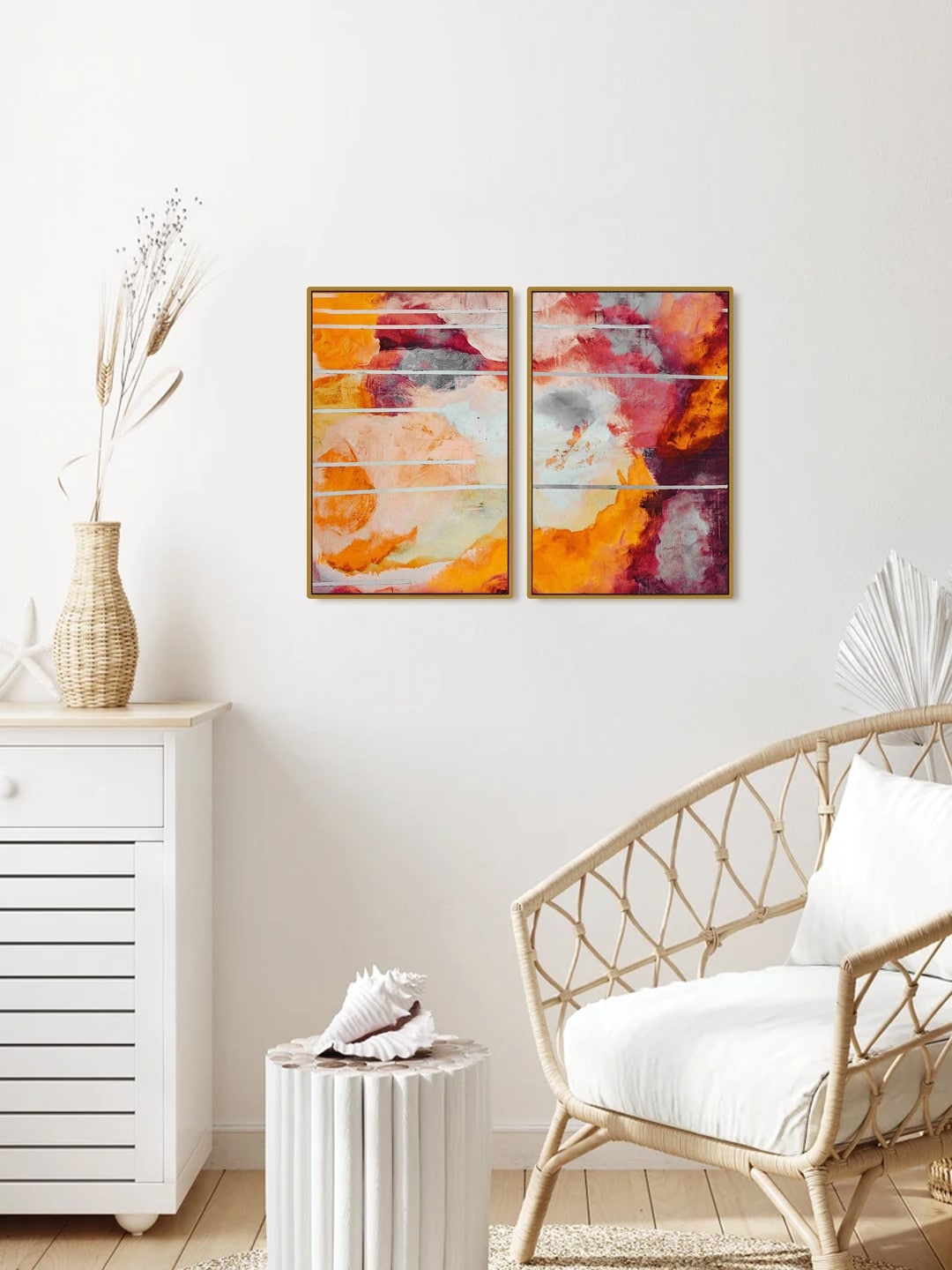 

999Store Set of 2 Modern Coastal Orange Abstract Wall Art Painting