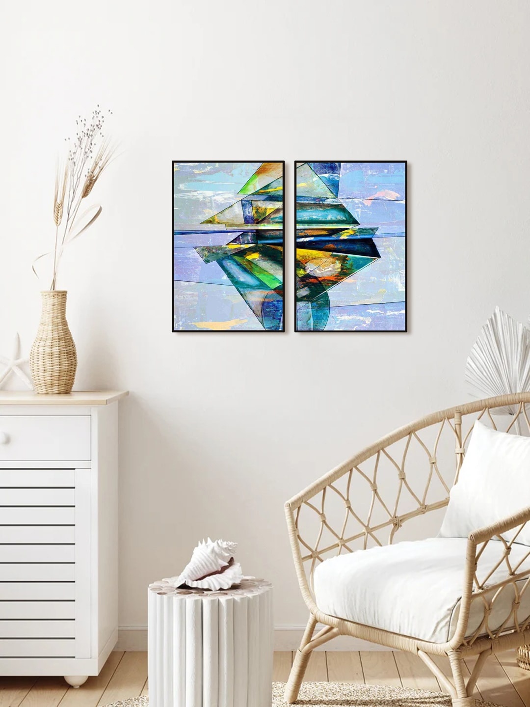 

999Store Set Of 2 Blue & Green Abstract Painting Wall Art