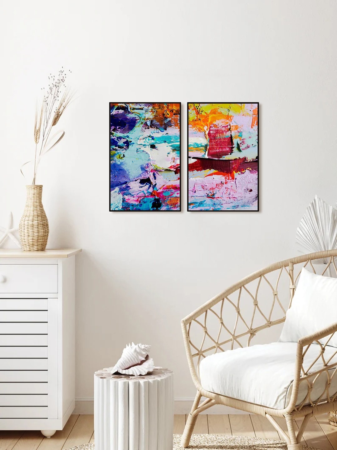 

999Store Set of 2 Green , Blue & White Printed Abstract Painting Wall Art, Olive