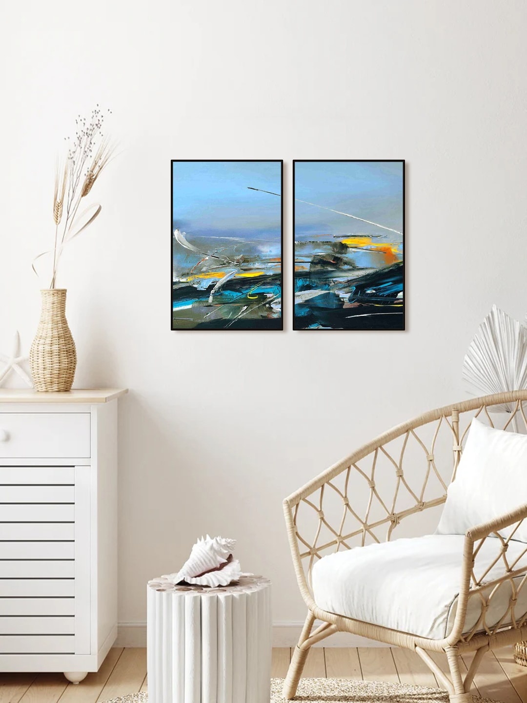 

999Store Set Of 2 Grey Abstract Painting Framed Wall Art
