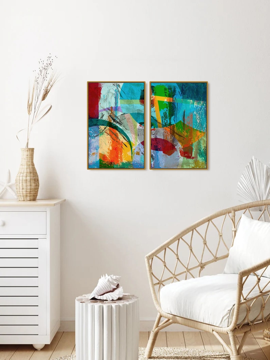 

999Store Set of 2 Multicolor Abstract Painting Framed Wall Art, Multi