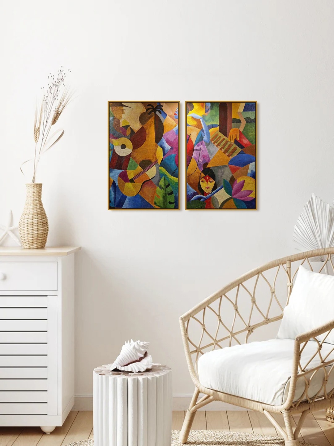 

999Store Set Of 2 Brown, Yellow Abstract Painting Framed Wall Art