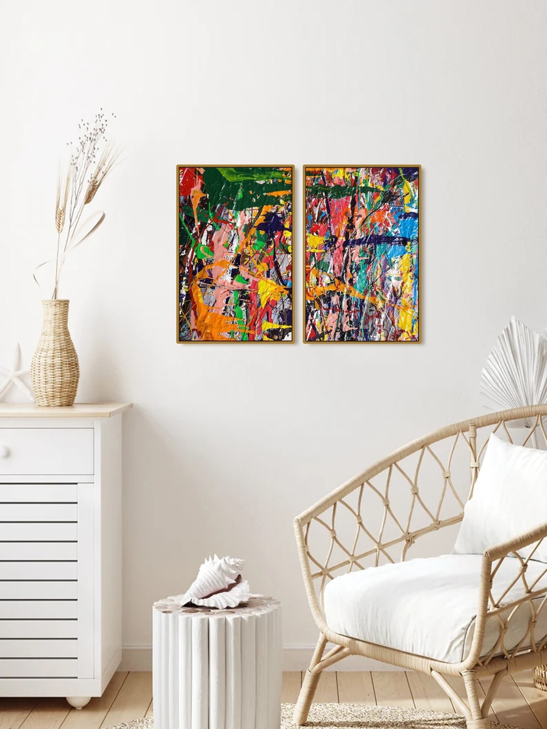 

999Store Set Of 2 Multicolored Abstract Painting Wall Art, Multi