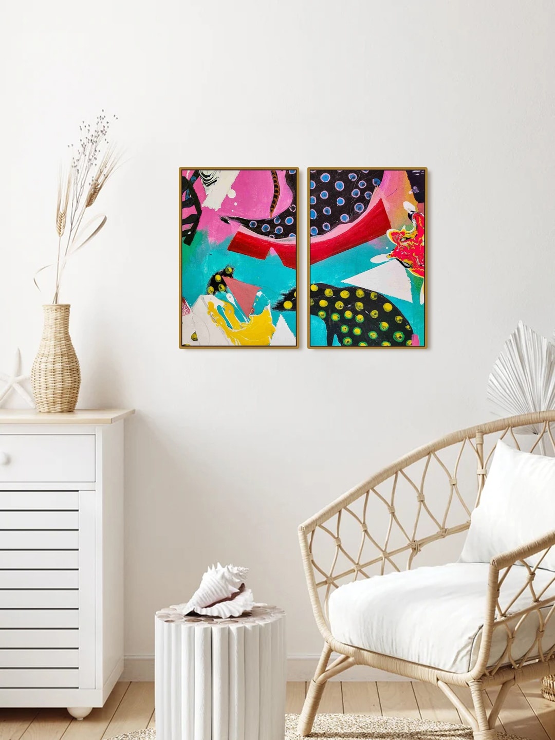 

999Store Set Of 2 Abstract Painting Framed Wall Art, Blue