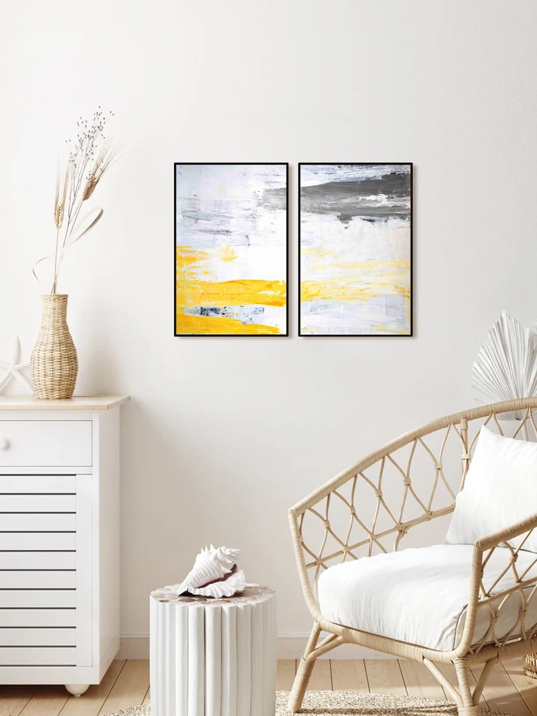 

999Store Set Of 2 Abstract Painting Framed Wall Art, Grey
