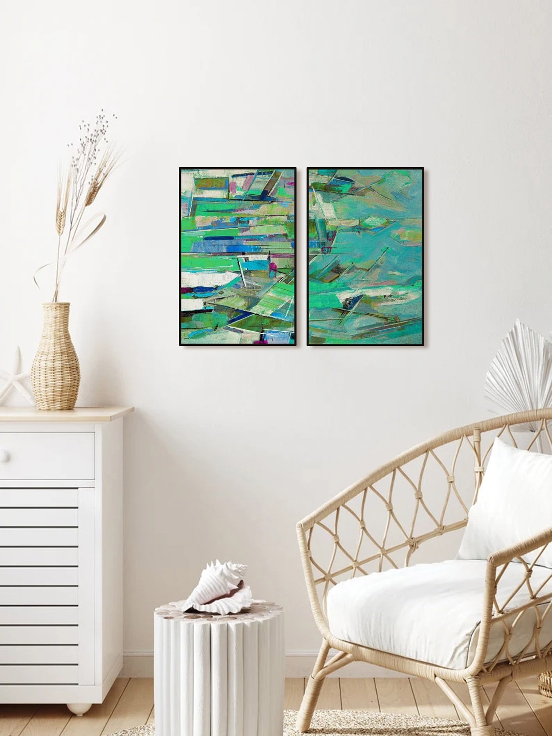 

999Store Unisex Set Of 2 Abstract Painting Wall Art Painting, Green