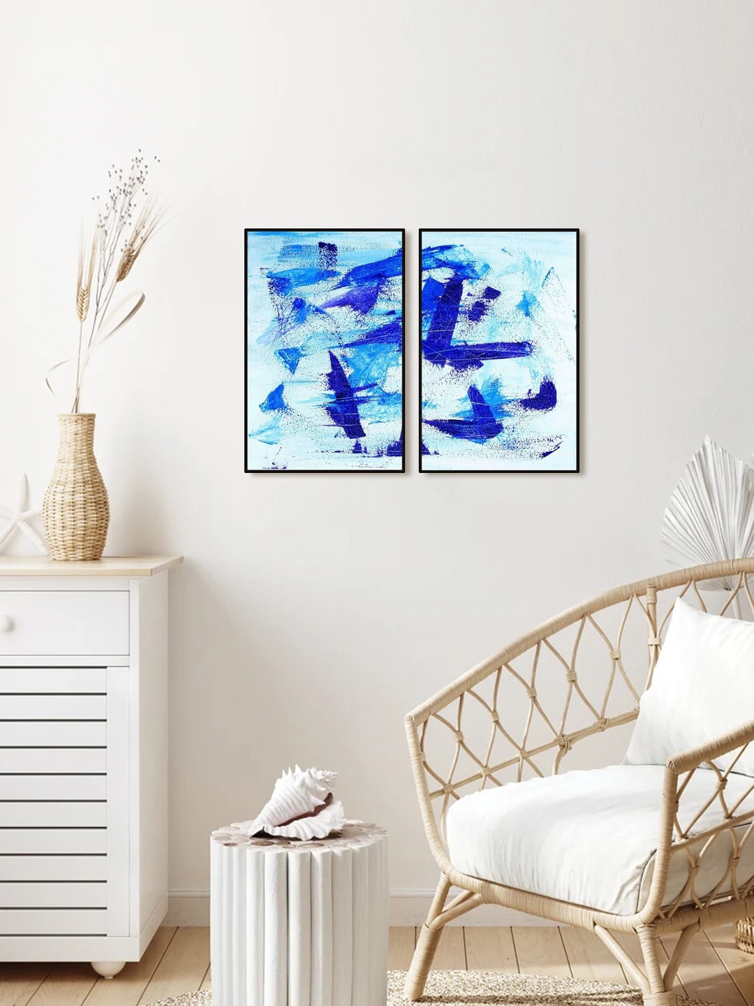 

999Store Set Of 2 Abstract Painting Framed Wall Art, Blue