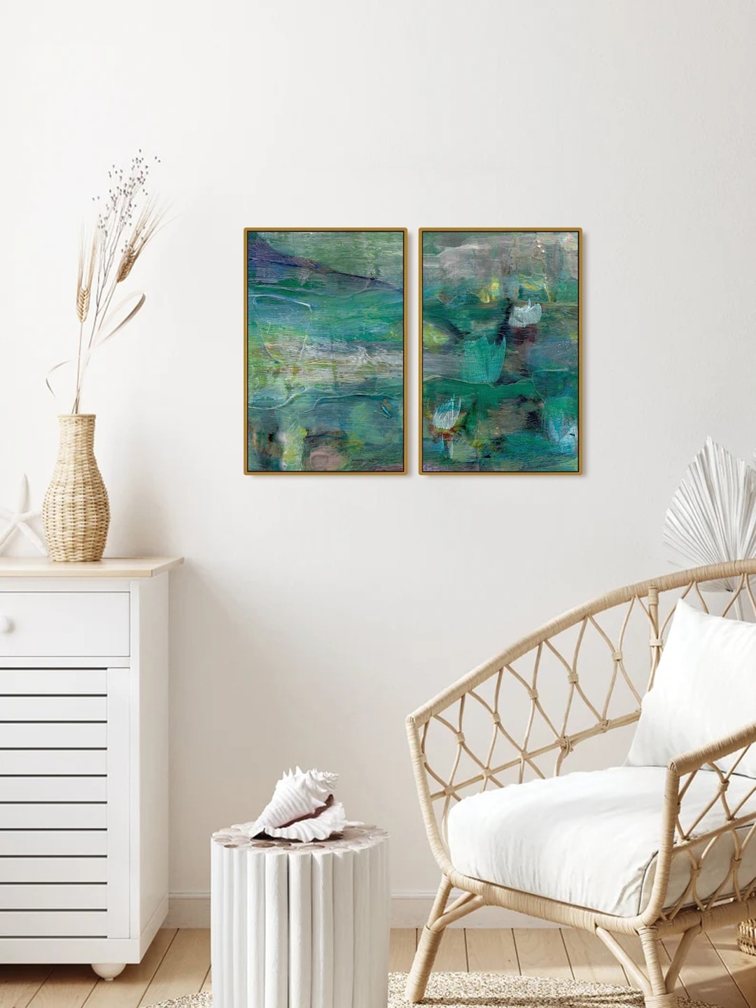 

999Store Set Of 2 Abstract Painting Wall Art, Green