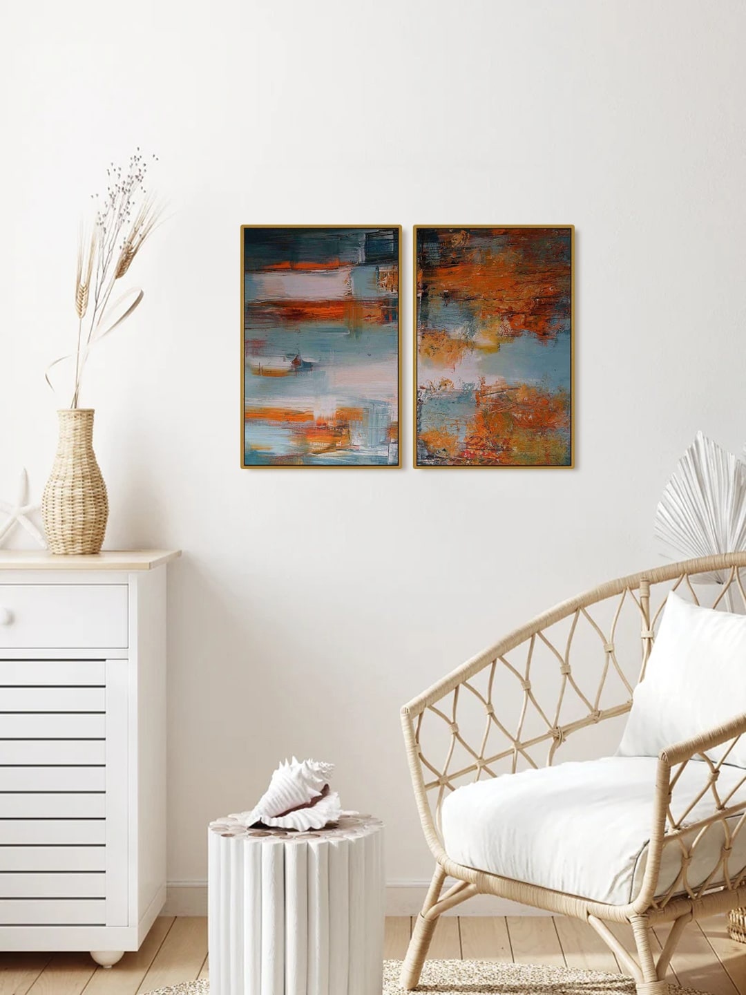 

999Store Set Of 2 Brown Abstract Painting Frame Wall Art