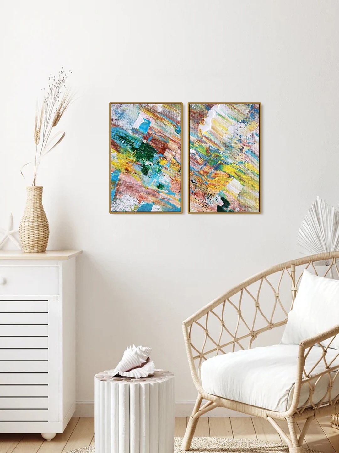 

999Store Set Of 2 Abstract Painting Framed Wall Art, Yellow