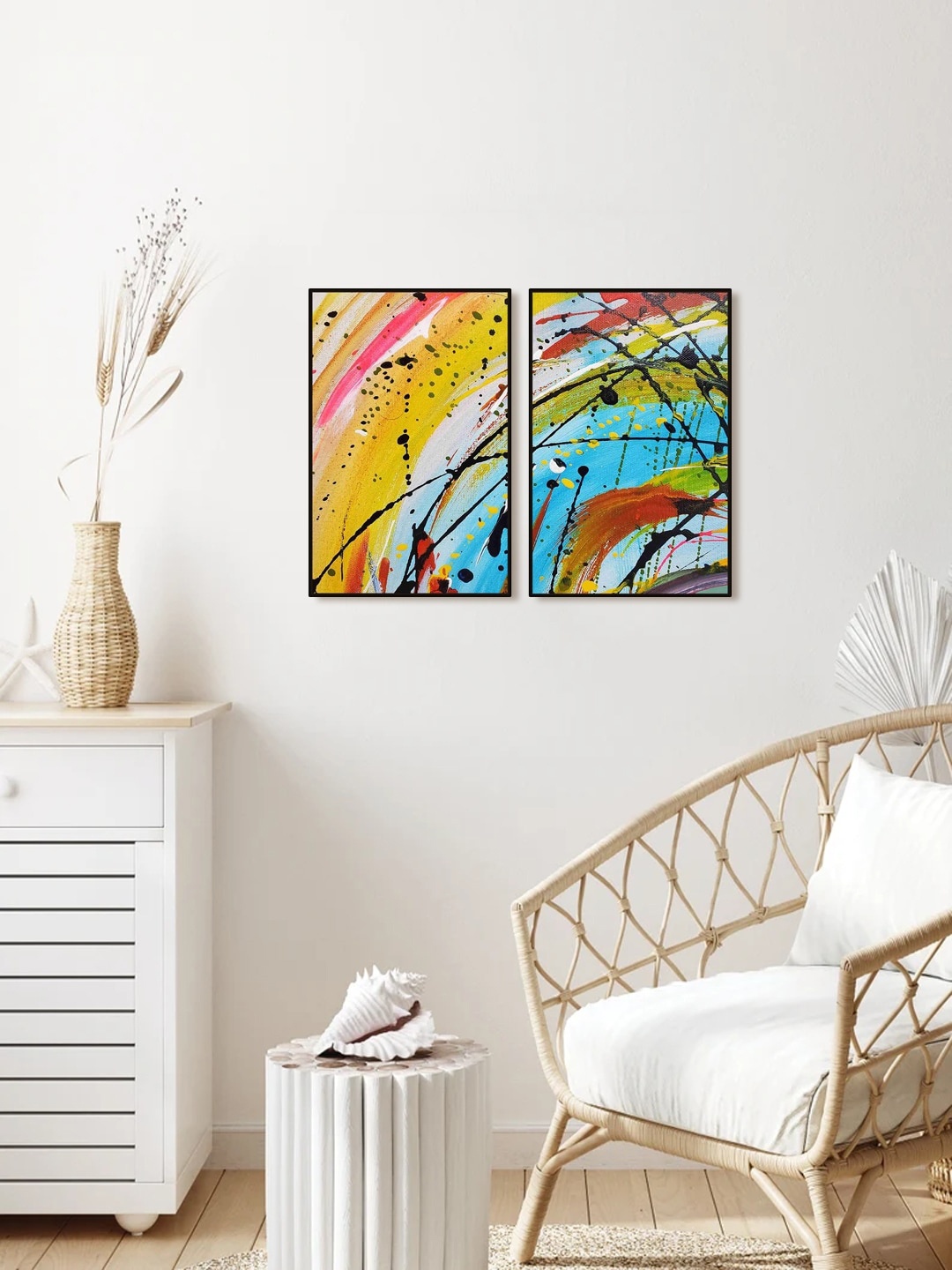 

999Store Yellow & Blue Printed Abstract Wall Art