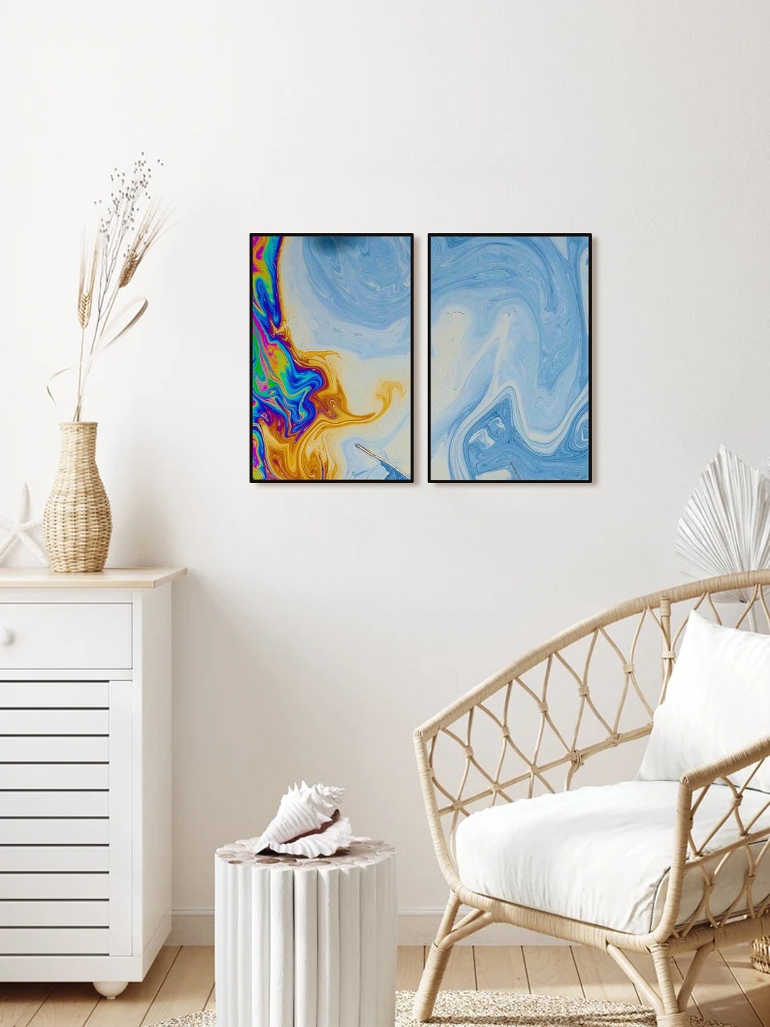 

999Store Set Of 2 Blue Abstract Wall Painting
