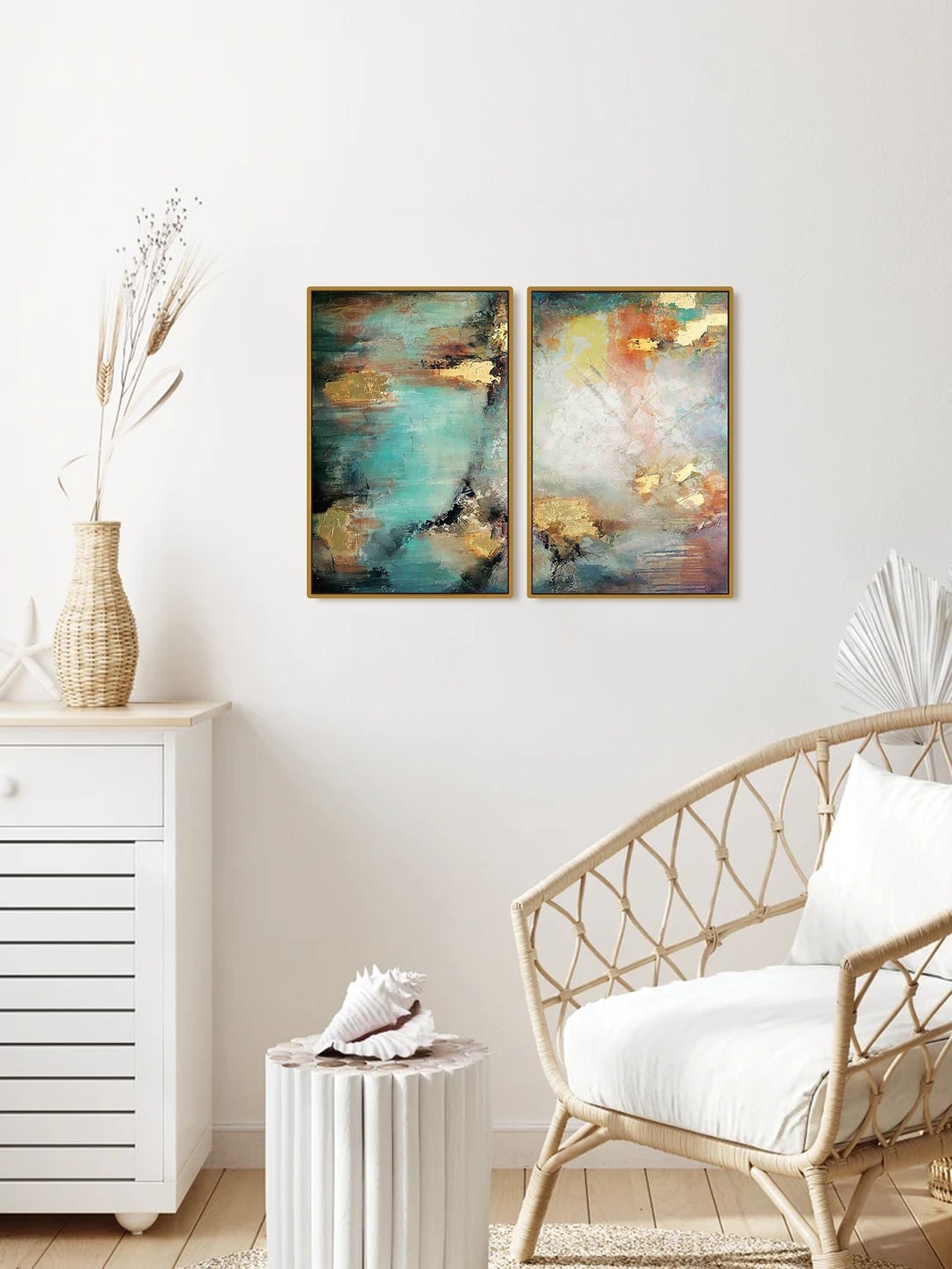 

999Store Set Of 2 Brown Abstract Painting Wall Art