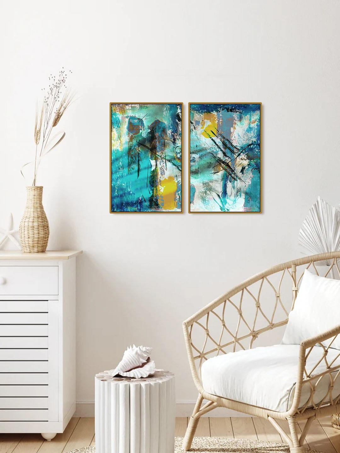 

999Store Set Of 2 Blue Abstract Painted Wall Art