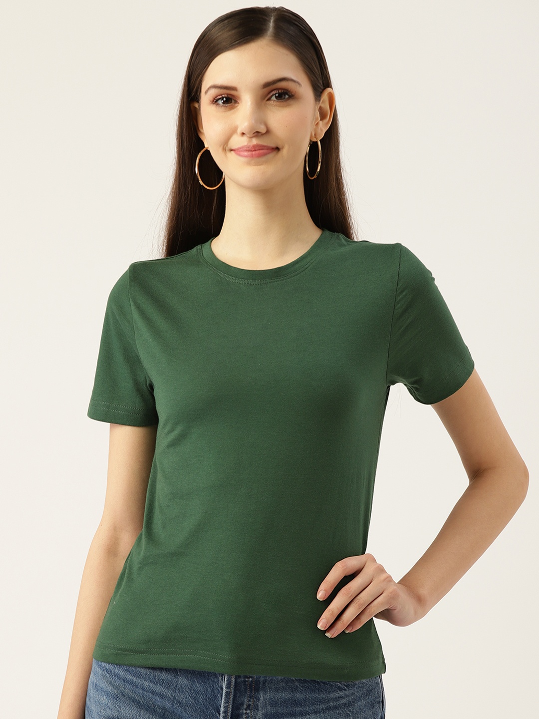 

Besiva Women Green Solid T-shirt