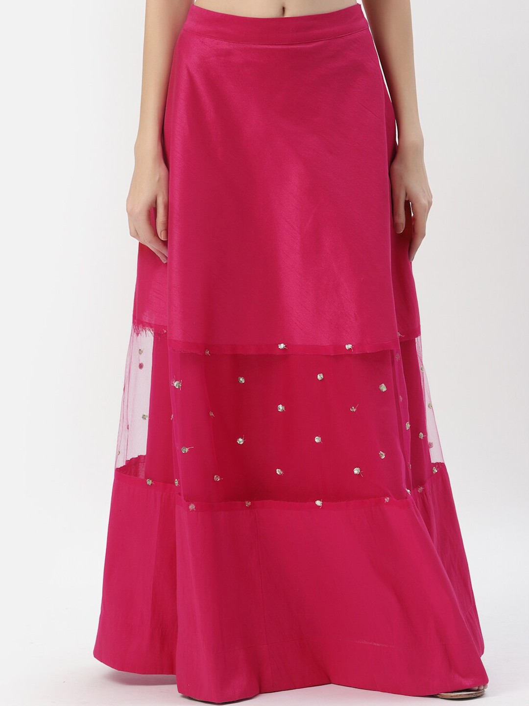 

studio rasa Women Pink Embroidered Maxi-Length Panelled Skirt