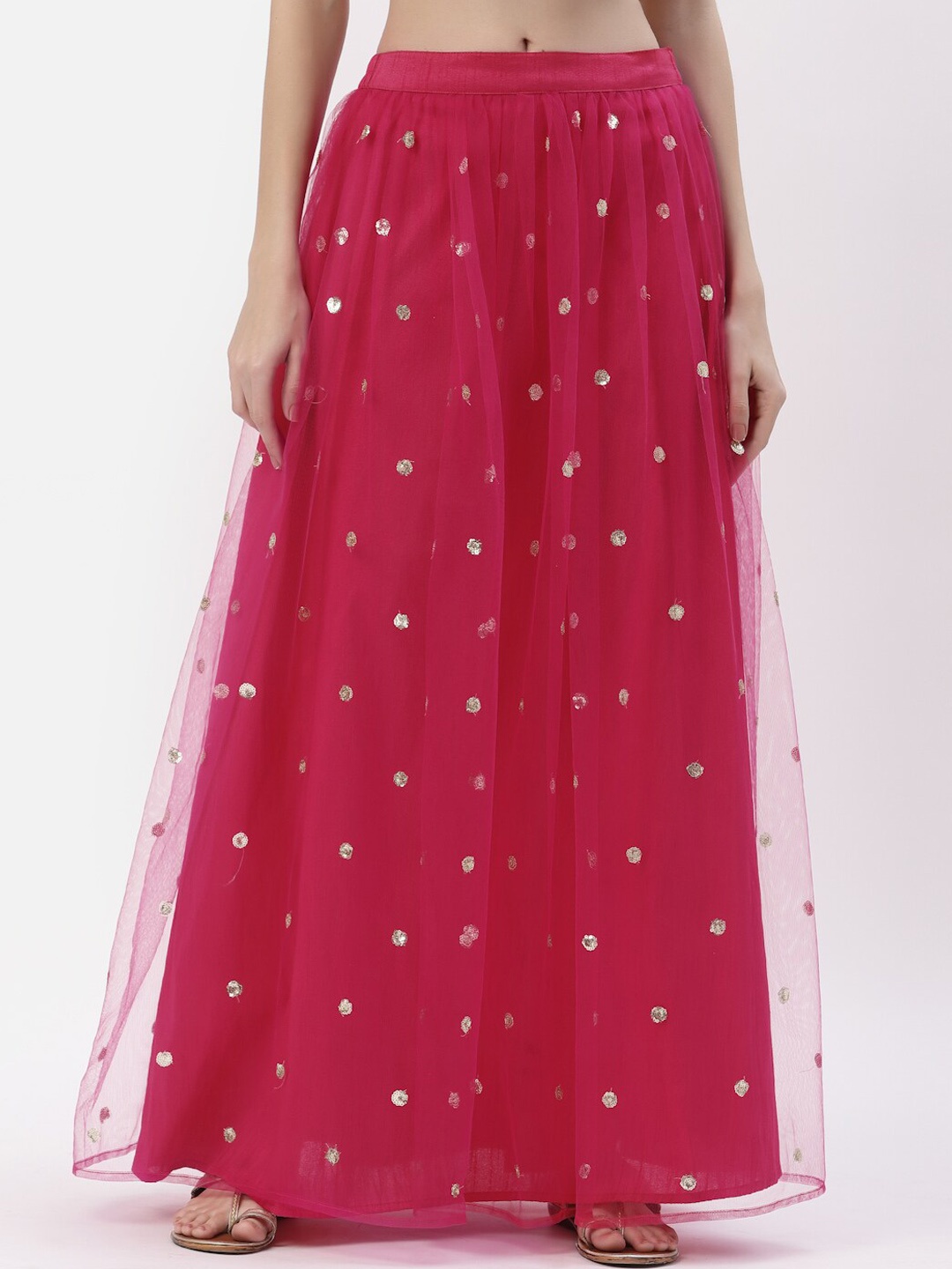 

Studio Rasa Women Pink Embroidered Flared Maxi Skirt