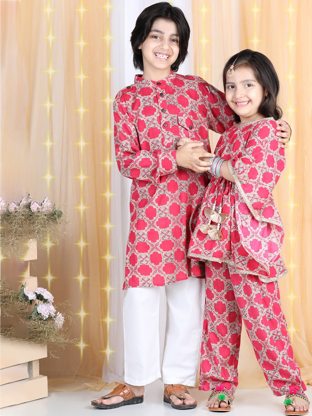 

Cutiekins Boys Pink Floral Printed Kurta with Pyjamas