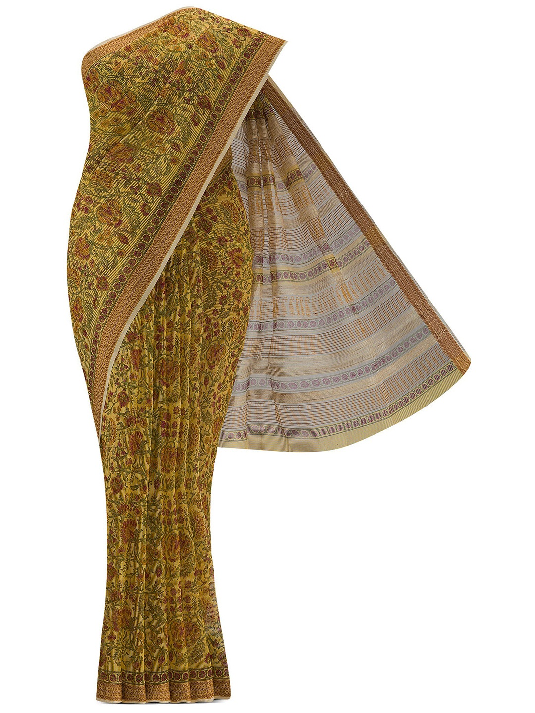 

Nalli Next Women Yellow & Brown Floral Silk Cotton Maheshwari Saree