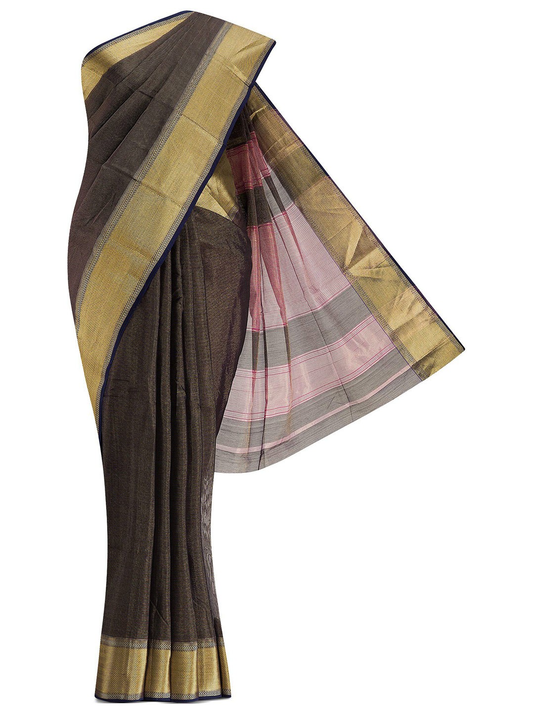 

Nalli Next Orange & Gold-Toned Zari Saree, Navy blue