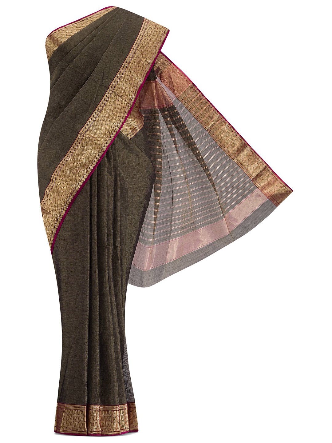 

Nalli Next Black & Gold-Toned Silk Cotton Maheshwari Saree