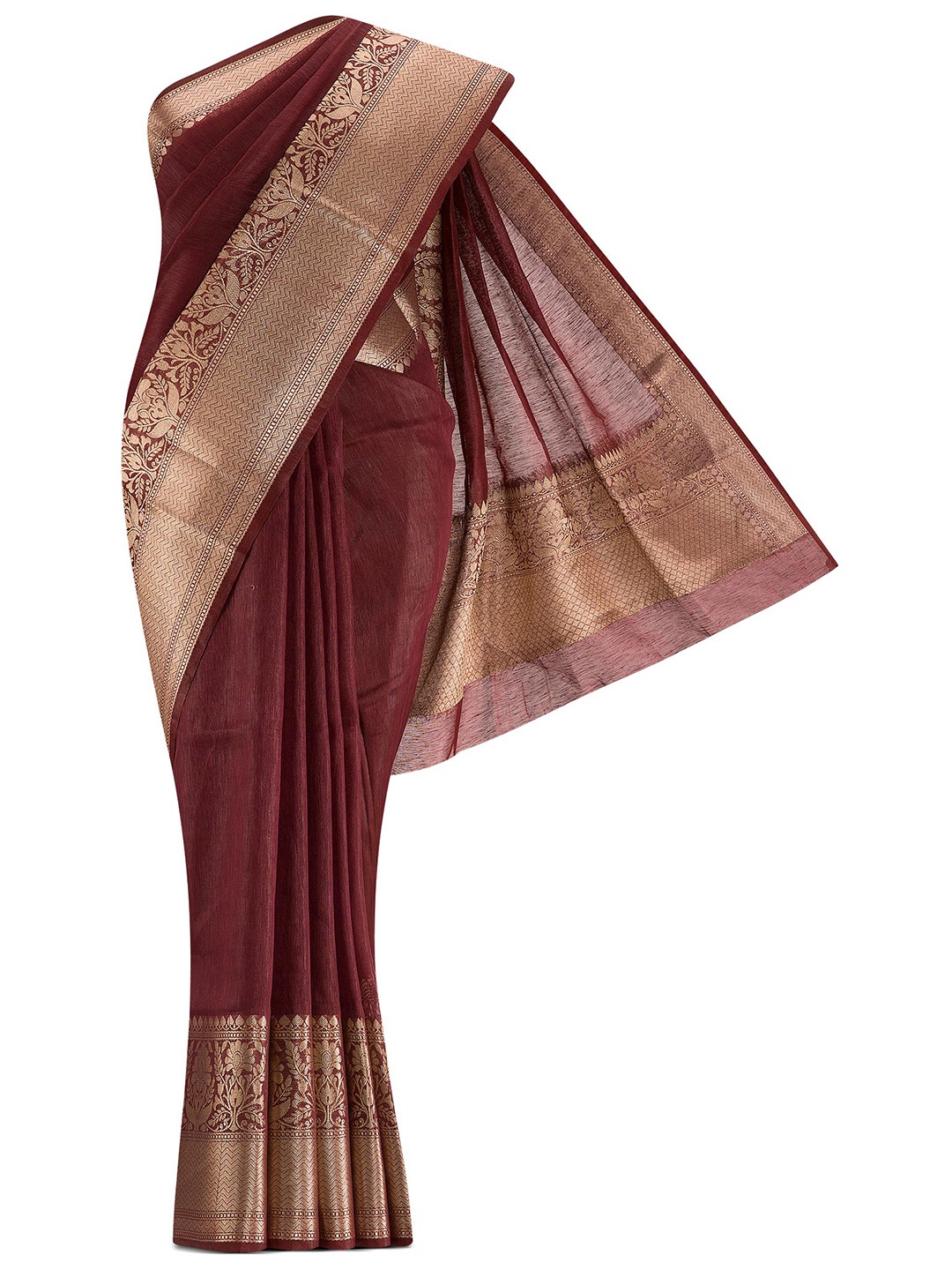 

Nalli Next Maroon & Gold-Toned Zari Pure Cotton Saree