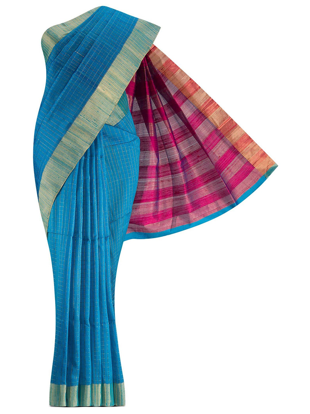 

Nalli Next Blue & Pink Striped Zari Silk Blend Saree