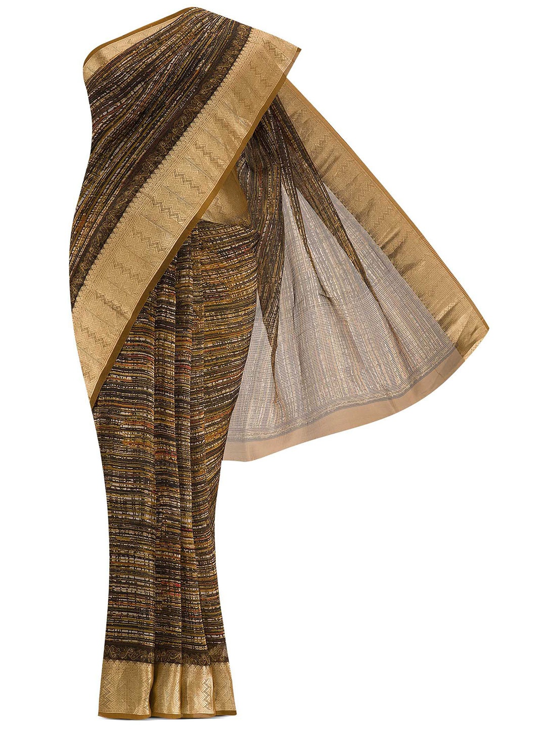 

Nalli Next Green & Gold-Toned Zari Organza Saree