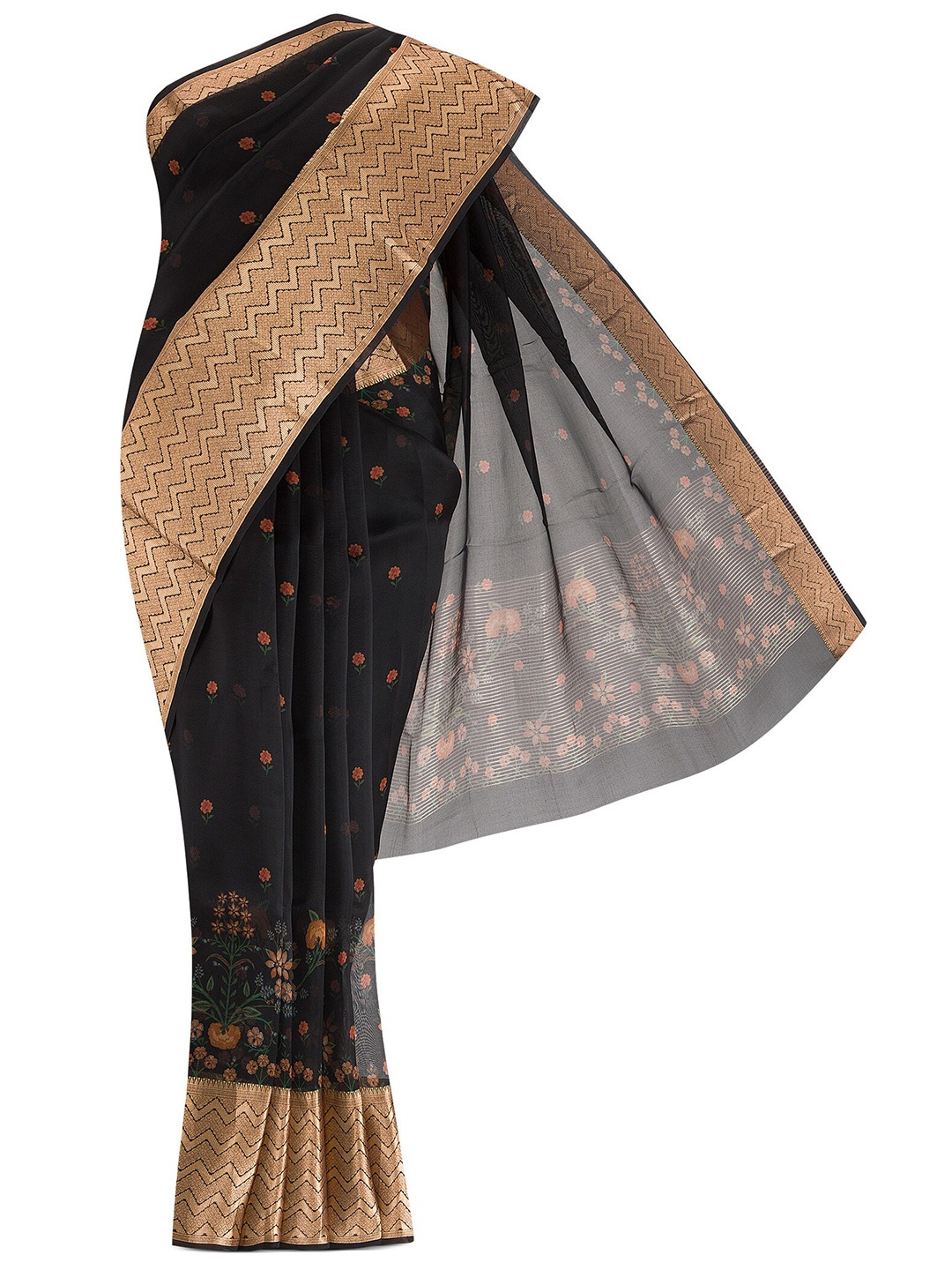 

Nalli Silk Sarees Black & Gold-Toned Woven Design Zari Organza Saree