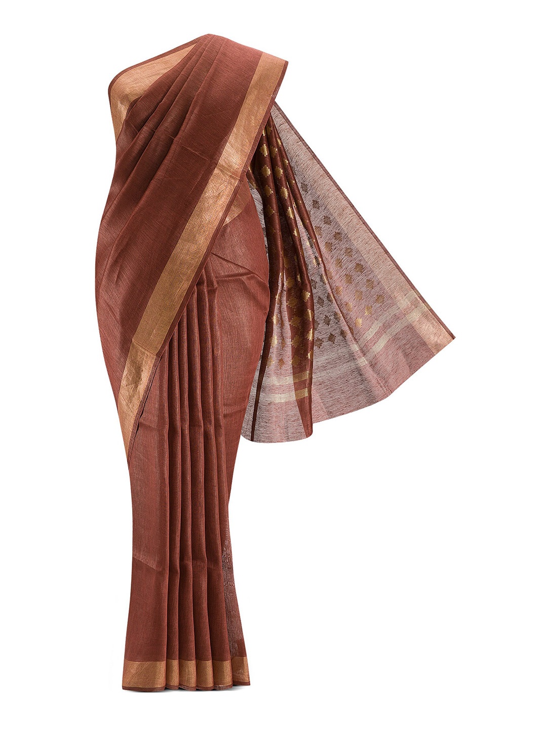 

Nalli Next Brown & Gold-Toned Pure Linen Saree