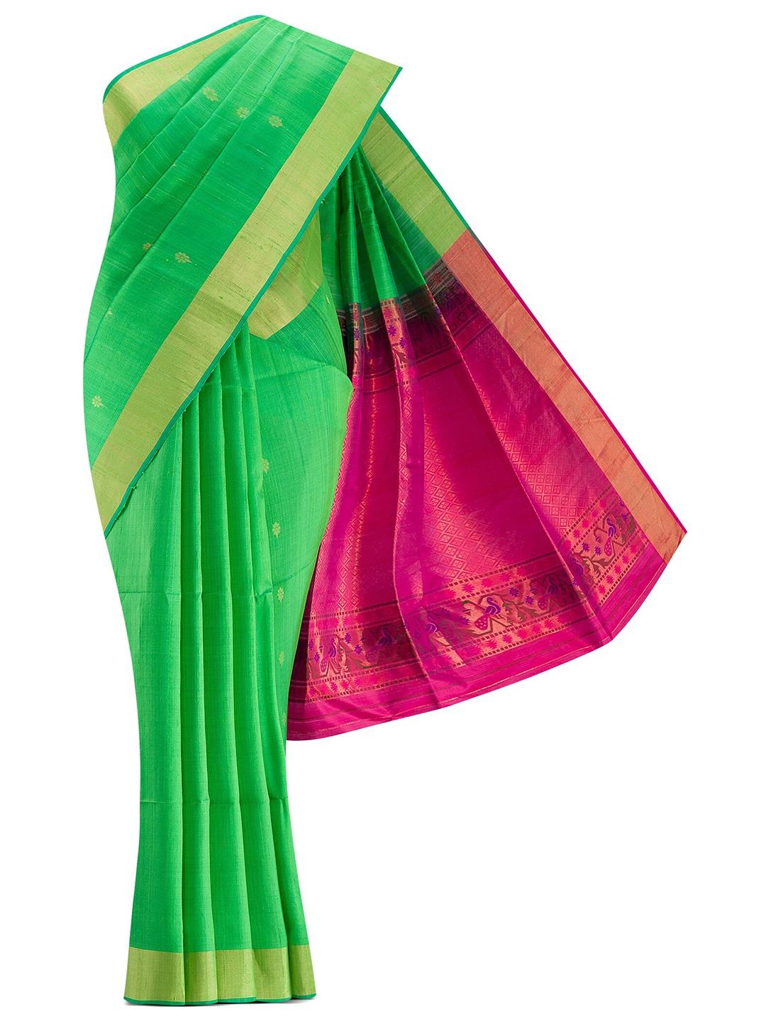

Nalli Silk Sarees Green & Gold-Toned Woven Design Zari Silk Blend Saree