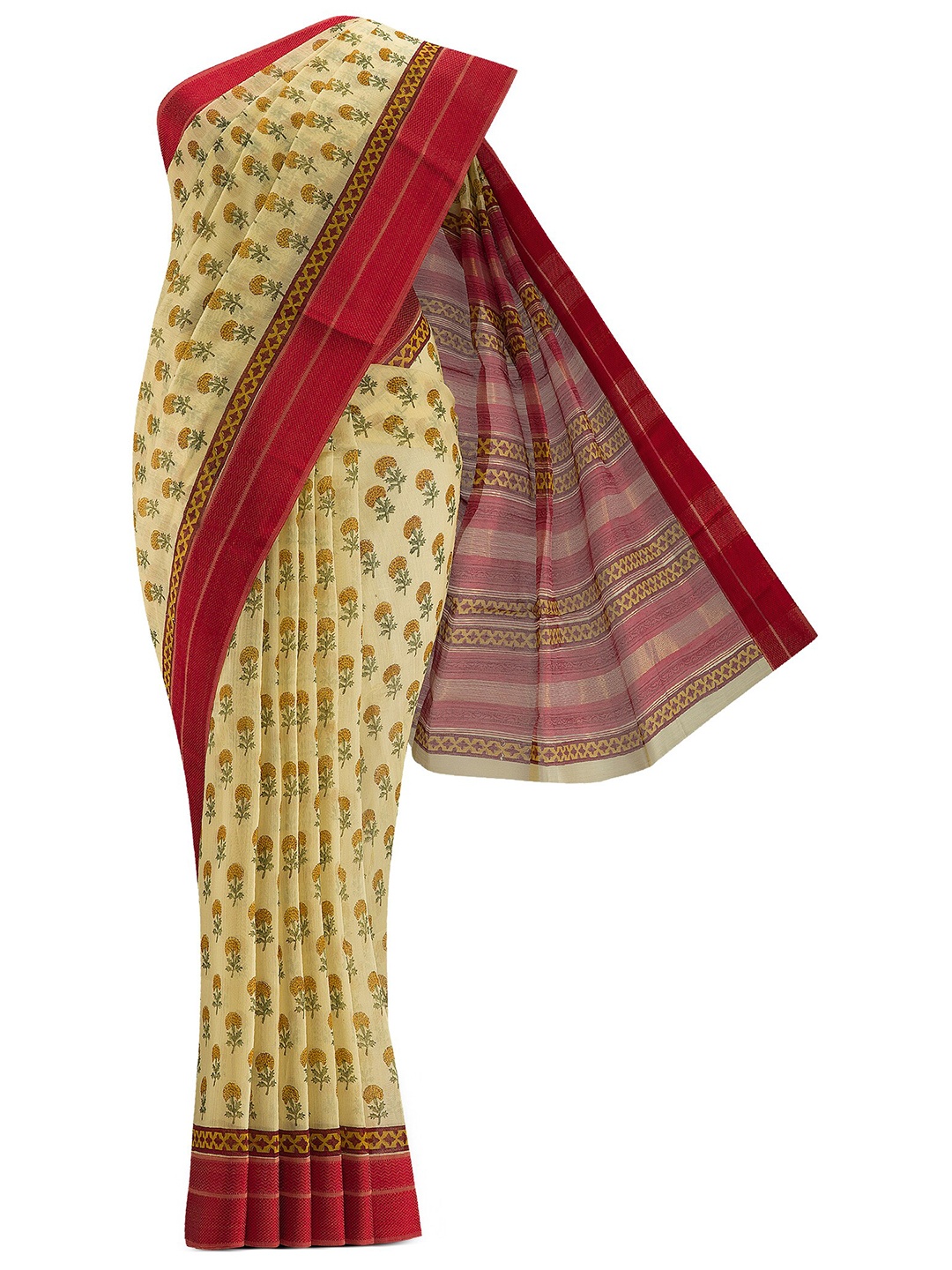 

Nalli Next Yellow & Red Floral Silk Cotton Saree