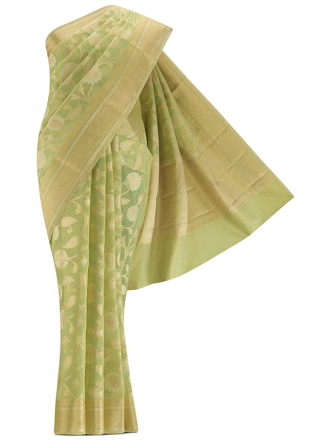 

Nalli Next Green & Gold-Toned Woven Design Zari Pure Cotton Saree