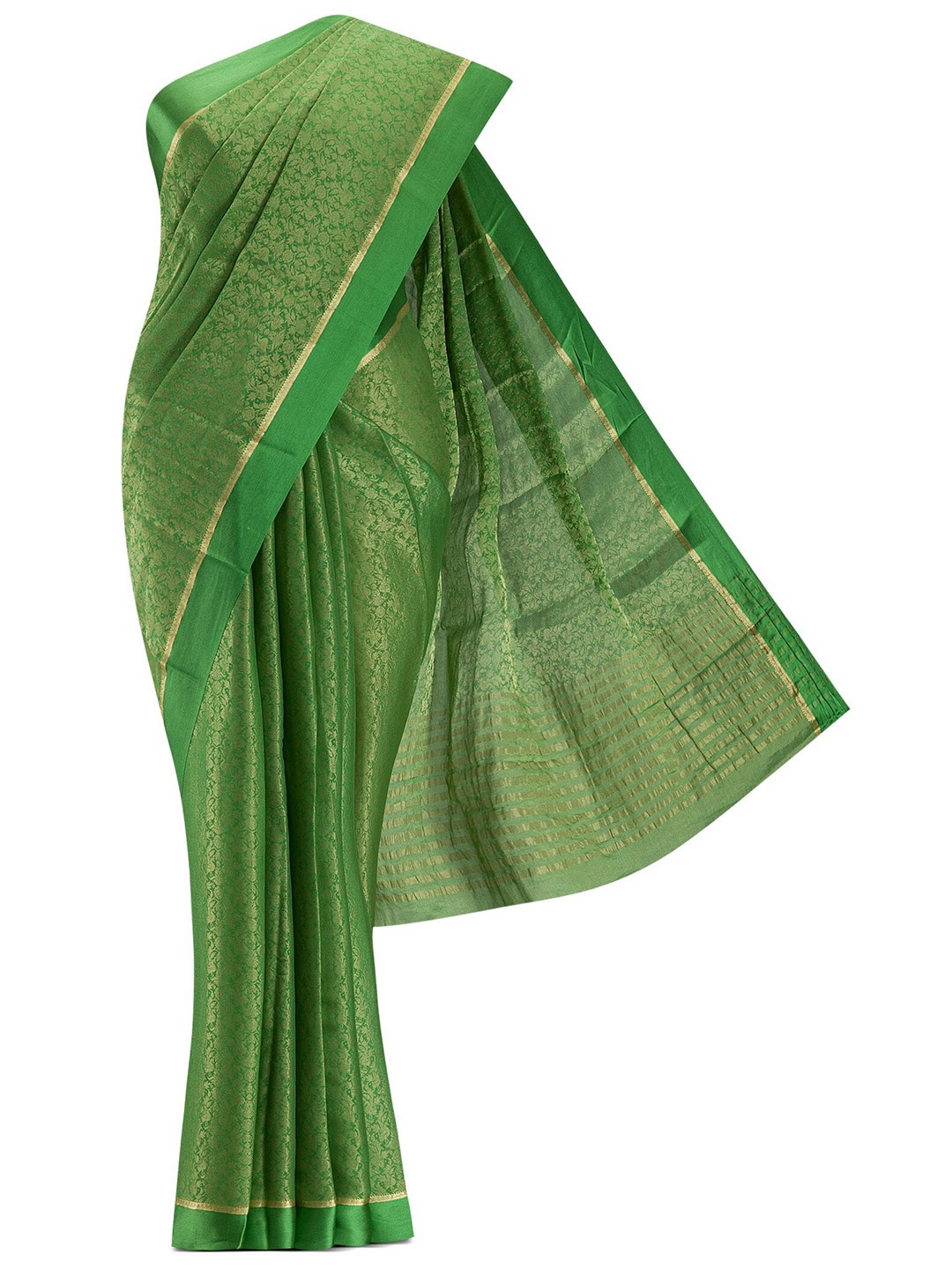 

Nalli Silk Sarees Green Floral Zari Pure Cotton Saree