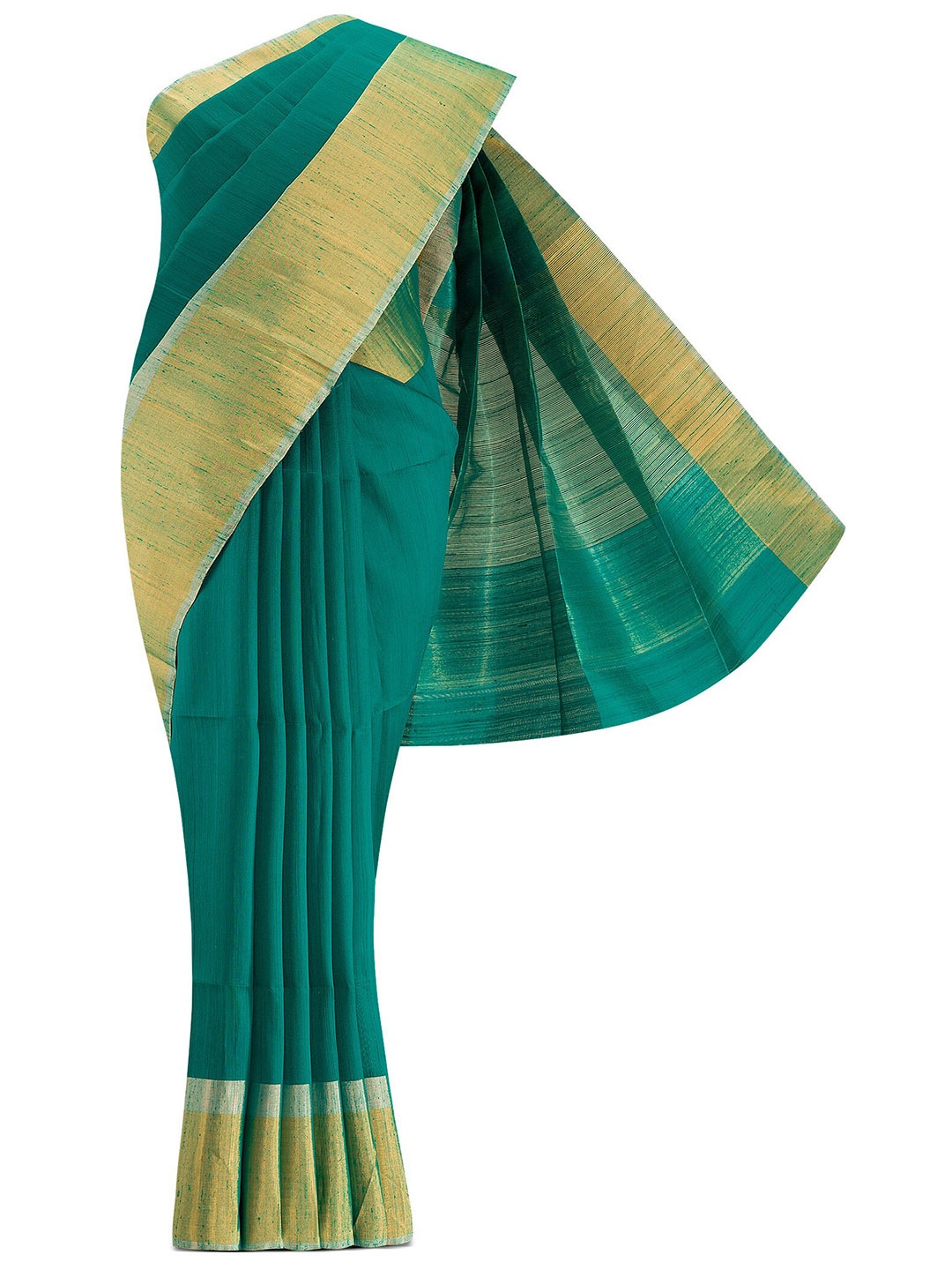 

Nalli Next Green & Gold-Toned Woven Design Zari Silk Blend Saree