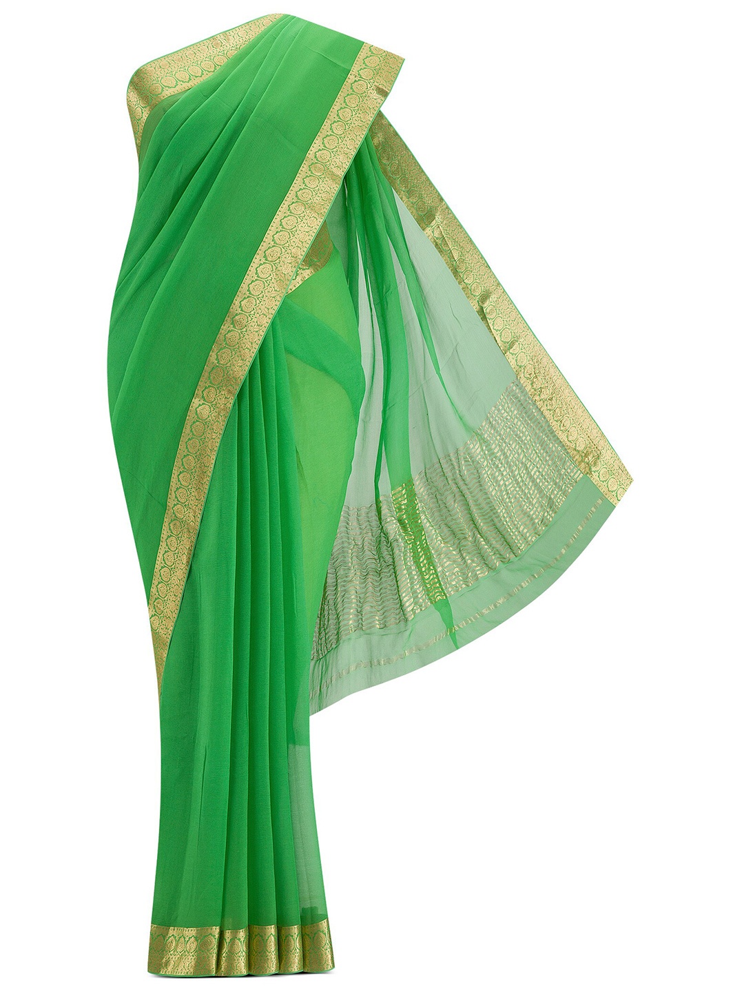 

Nalli Next Green & Gold-Toned Zari Saree
