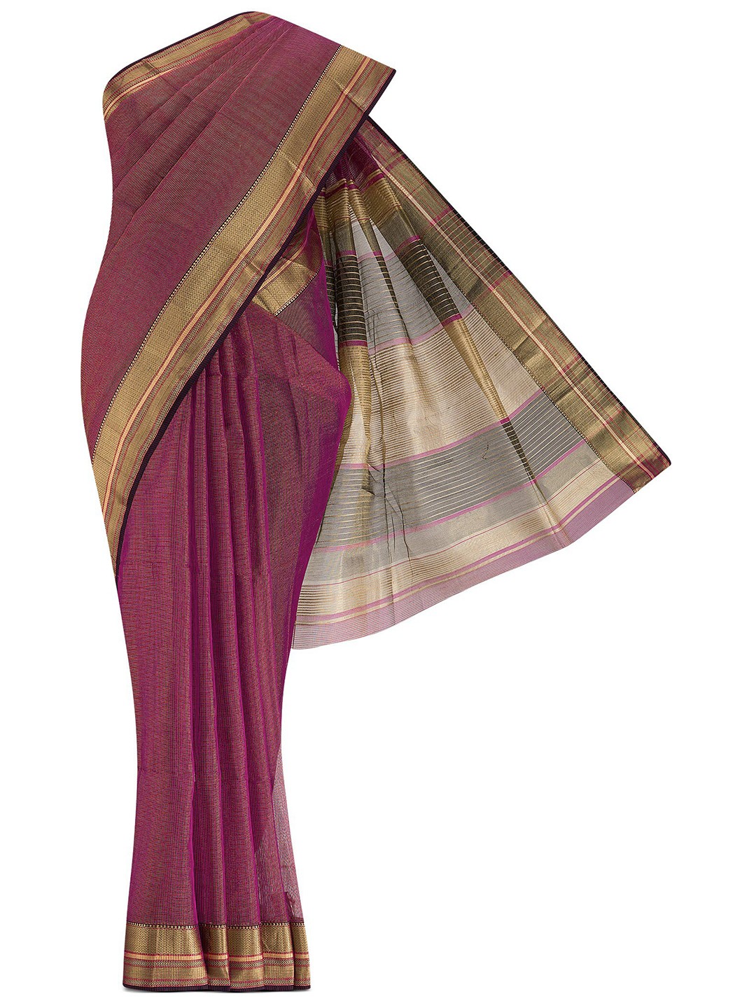 

Nalli Next Magenta & Gold-Toned Woven Design Zari Silk Cotton Saree