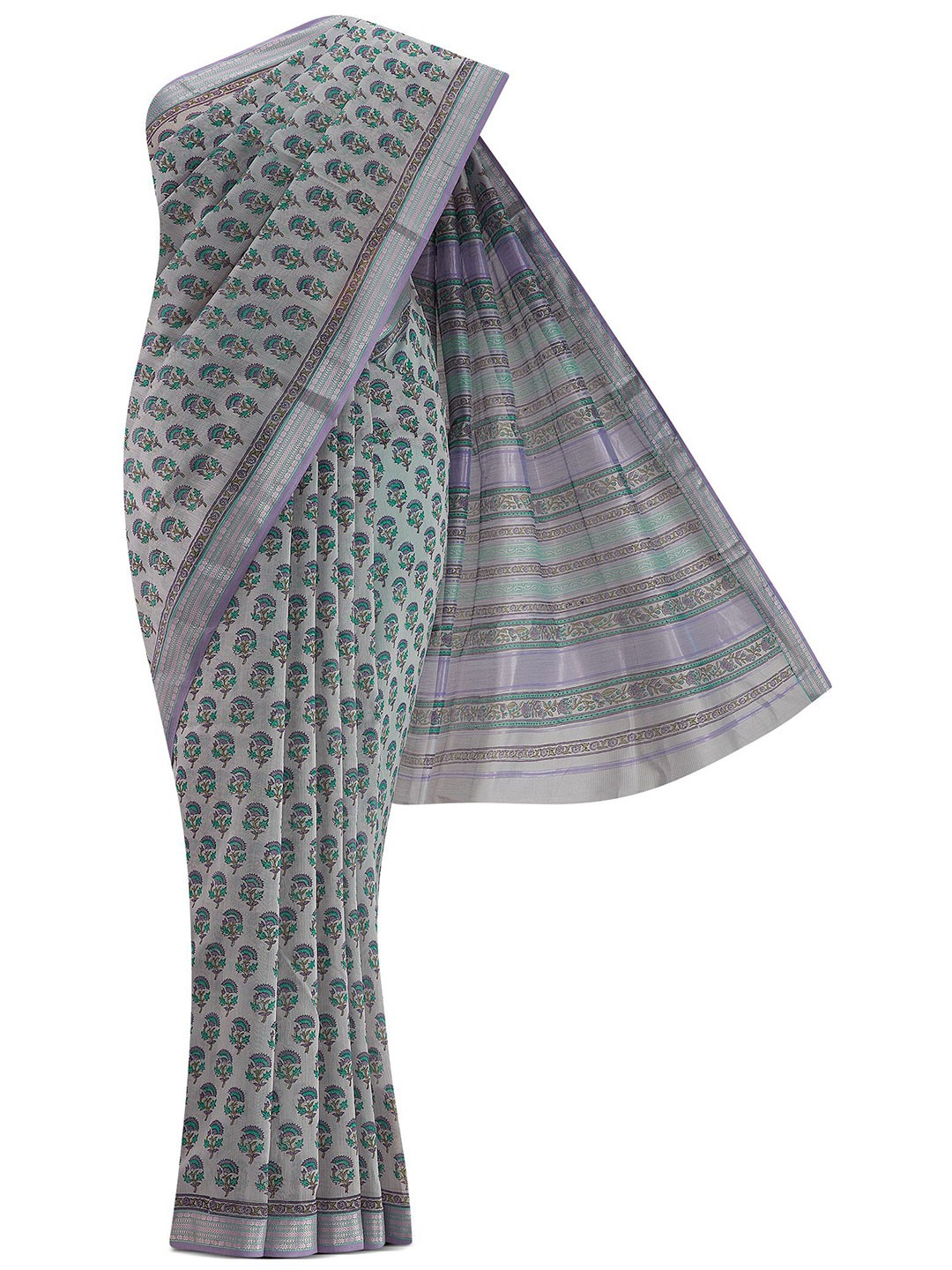 

Nalli Next Women Grey Floral Print Maheshwari Silk Cotton Saree