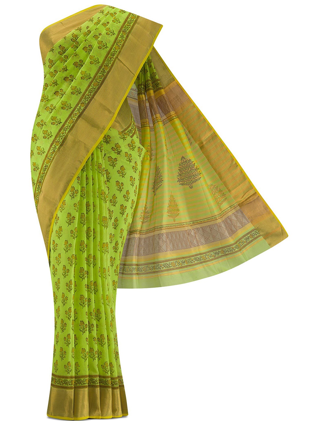 

Nalli Next Green Floral Silk Cotton Printed Saree