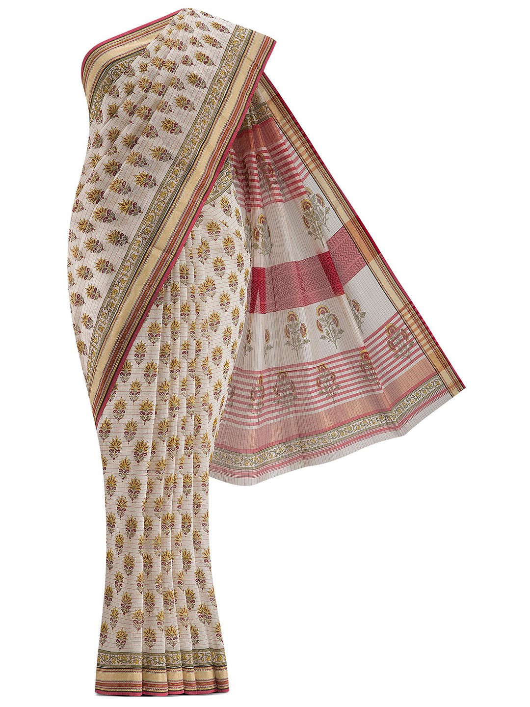 

Nalli Next Grey & Red Ethnic Motifs Silk Cotton Maheshwari Saree
