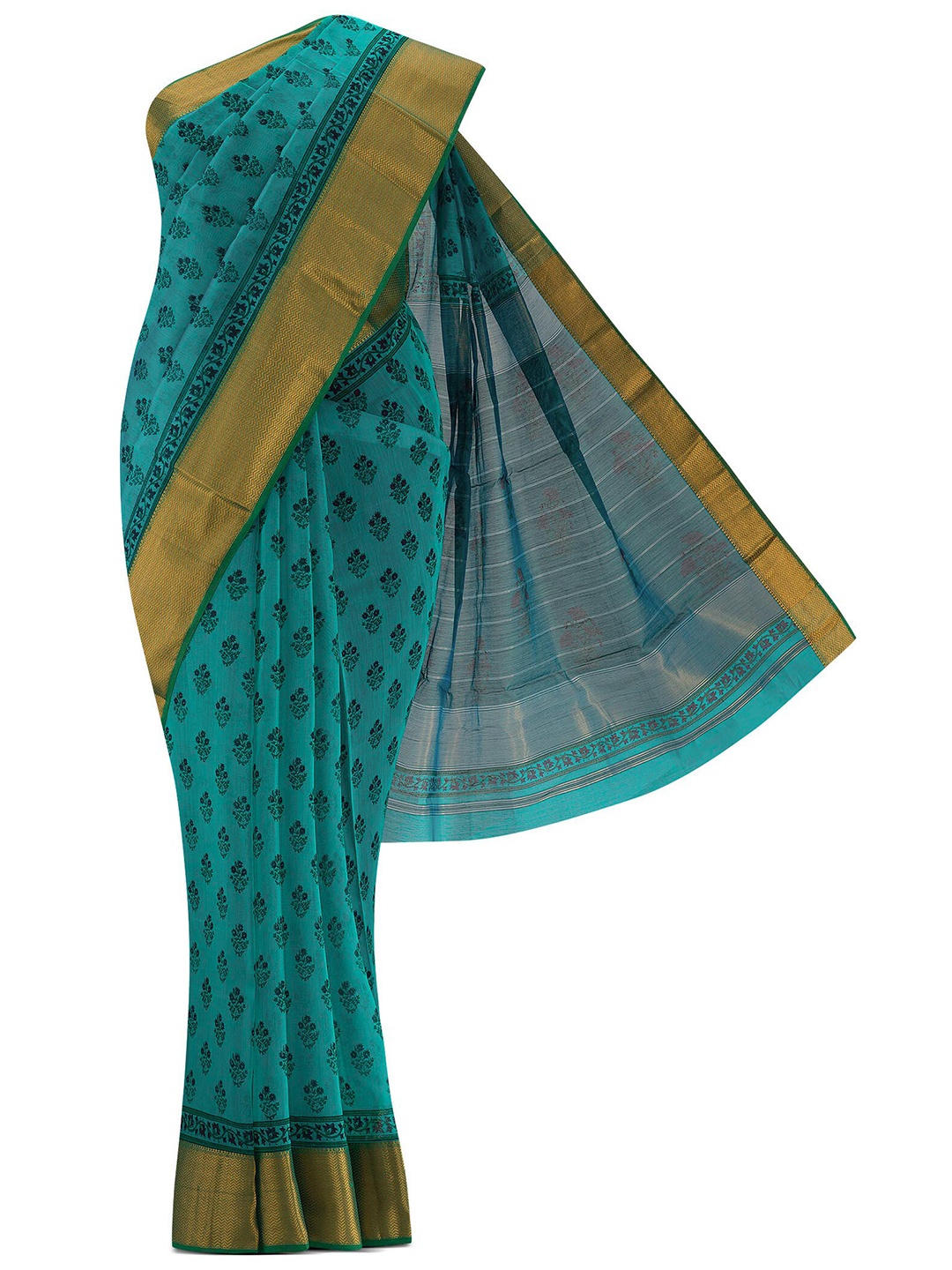 

Nalli Next Green & Gold-Toned Maheshwari Silk Cotton Saree