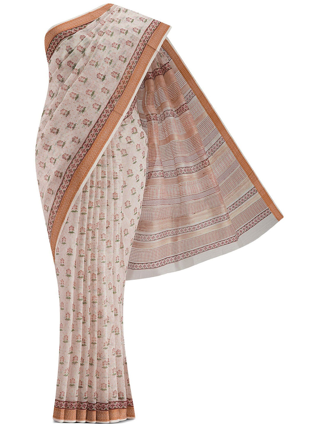 

Nalli Next Cream & Pink Floral Printed Maheshwari Saree