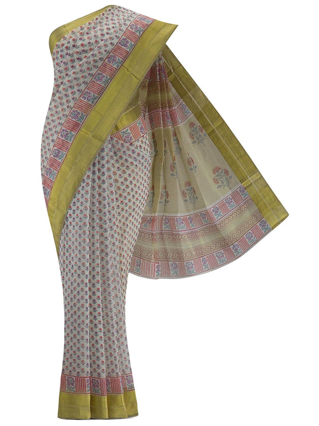 

Nalli Next Grey & Lime Green Ethnic Motifs Silk Cotton Saree